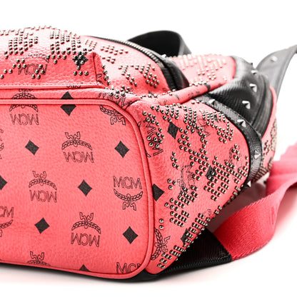 MCM Visetos Lizard Embossed Calfskin Studded Small Backpack Coral Black 9 of 9