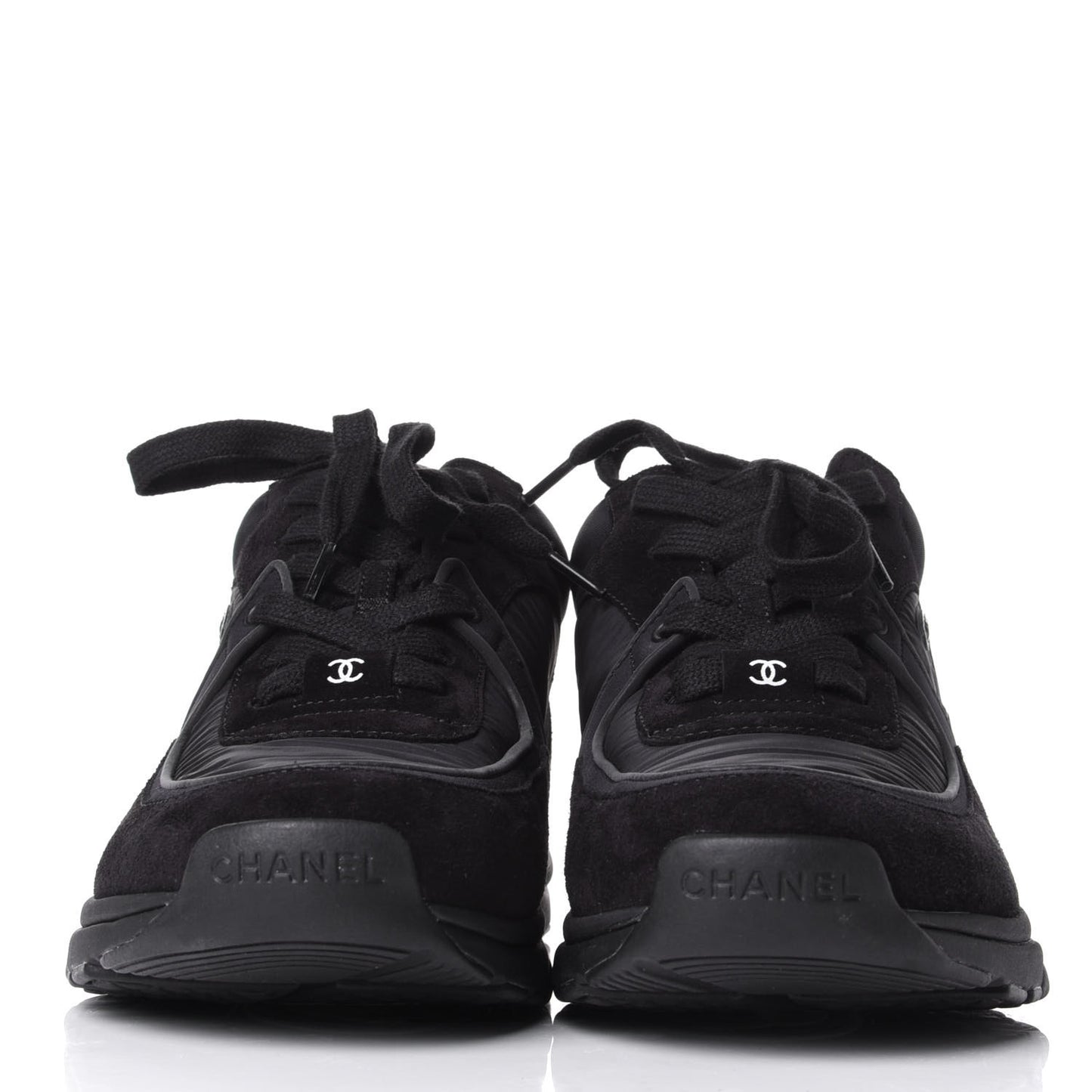 Nylon Calfskin Suede Calfskin CC Sneakers 38 Black