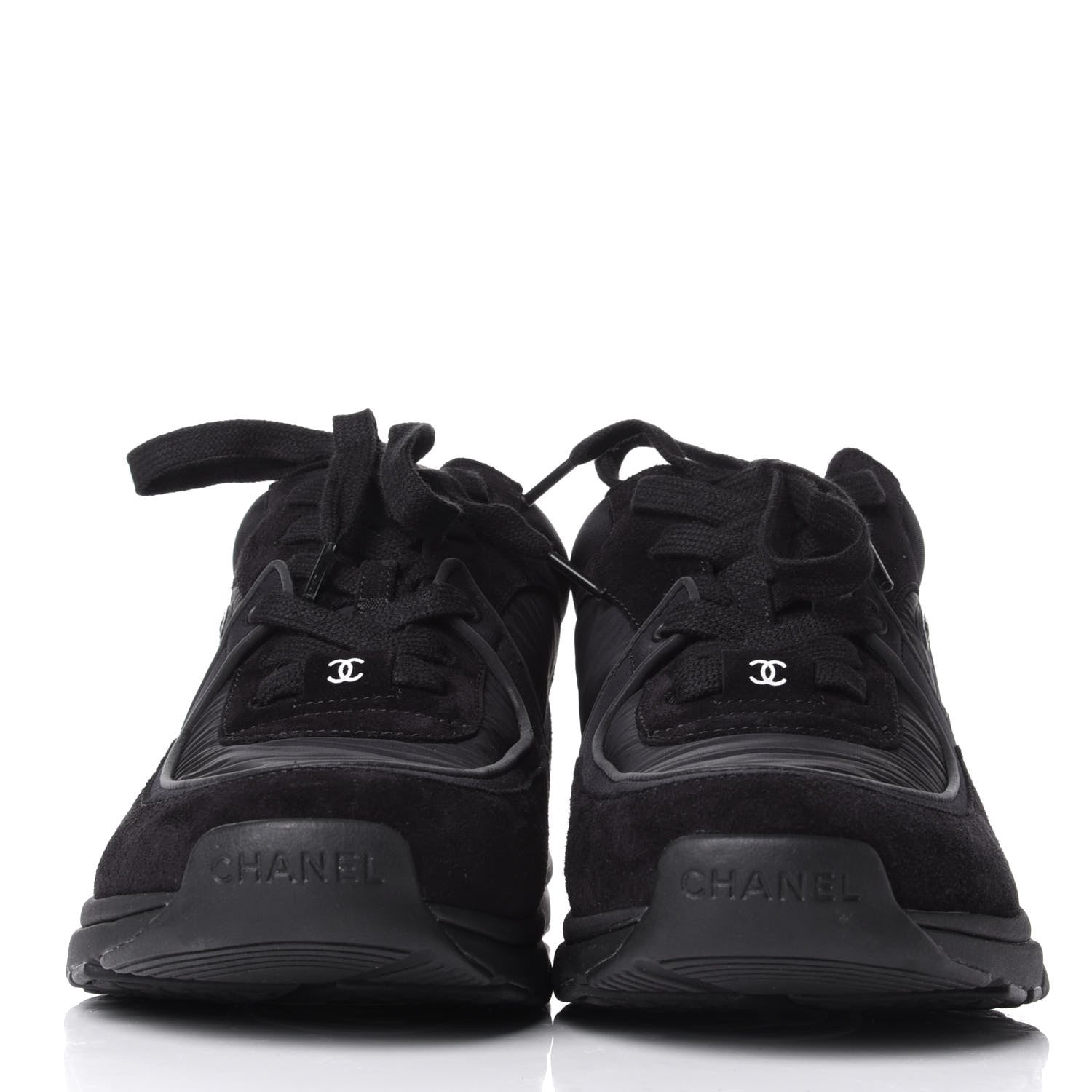 Chanel Nylon Calfskin Suede Calfskin CC Sneakers 38 Black 2 of 11