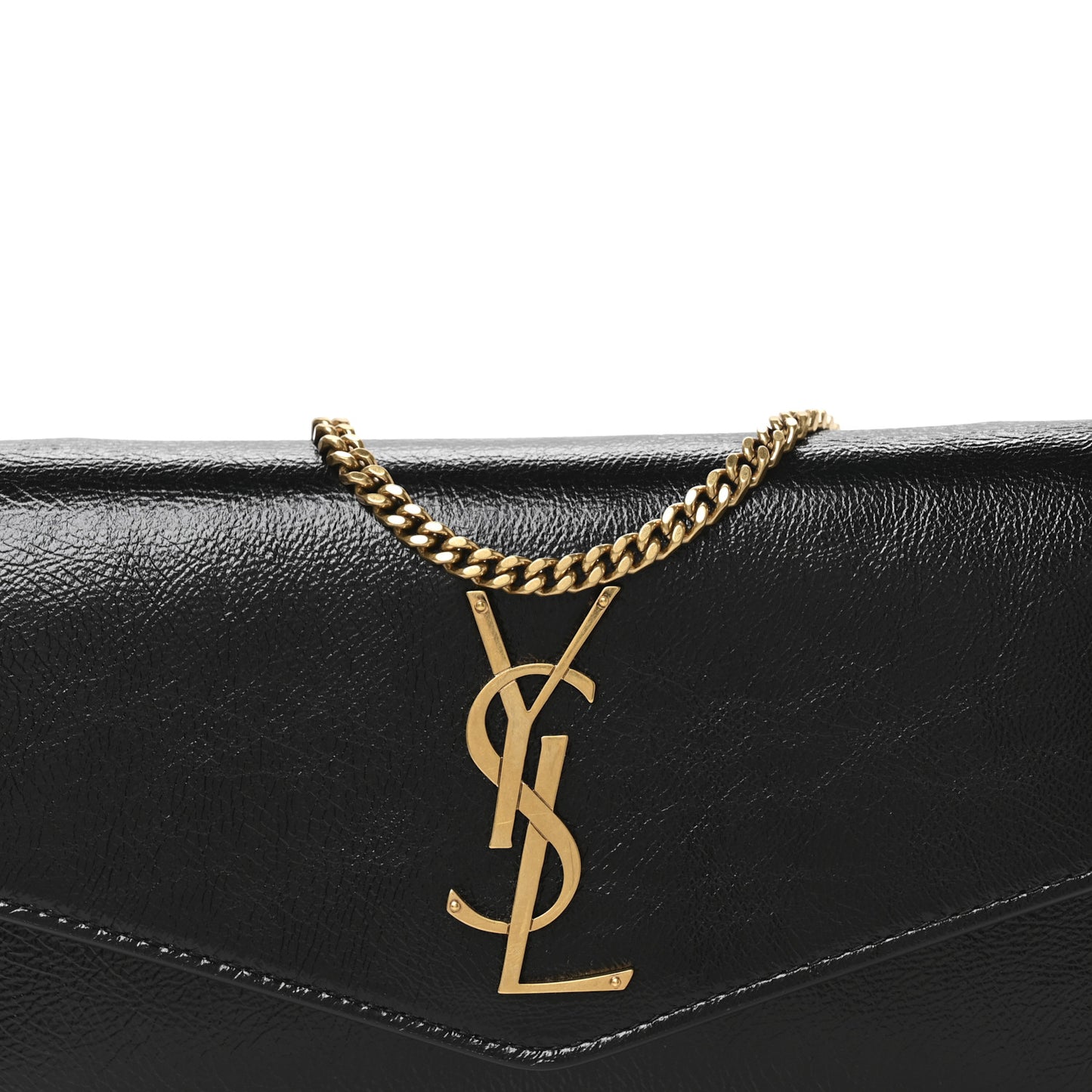 Crinkled Calfskin Uptown Chain Wallet Black