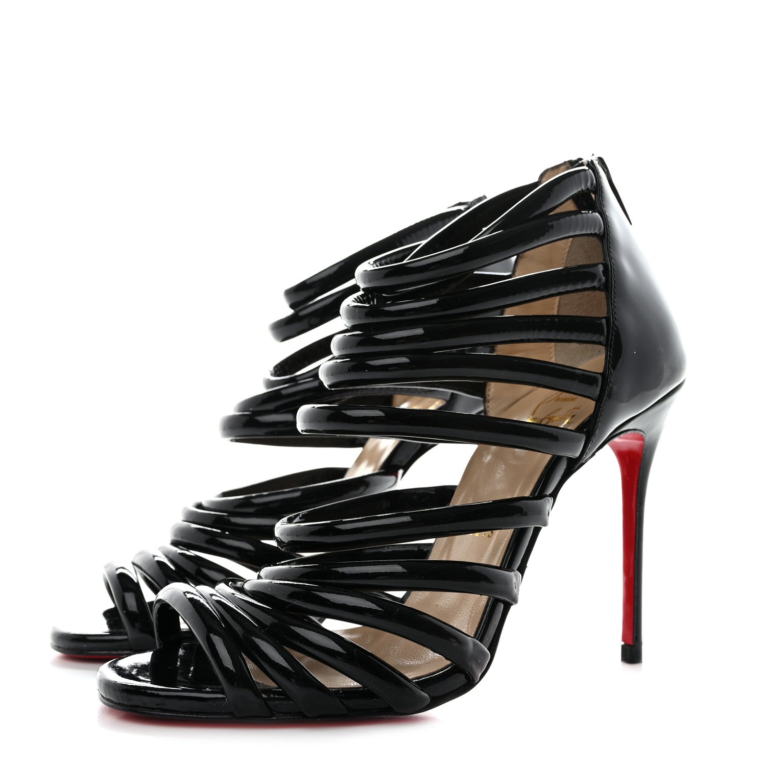 Christian Louboutin Patent Calfskin Macala 100 Cage Sandals 36.5 Black 3 of 10
