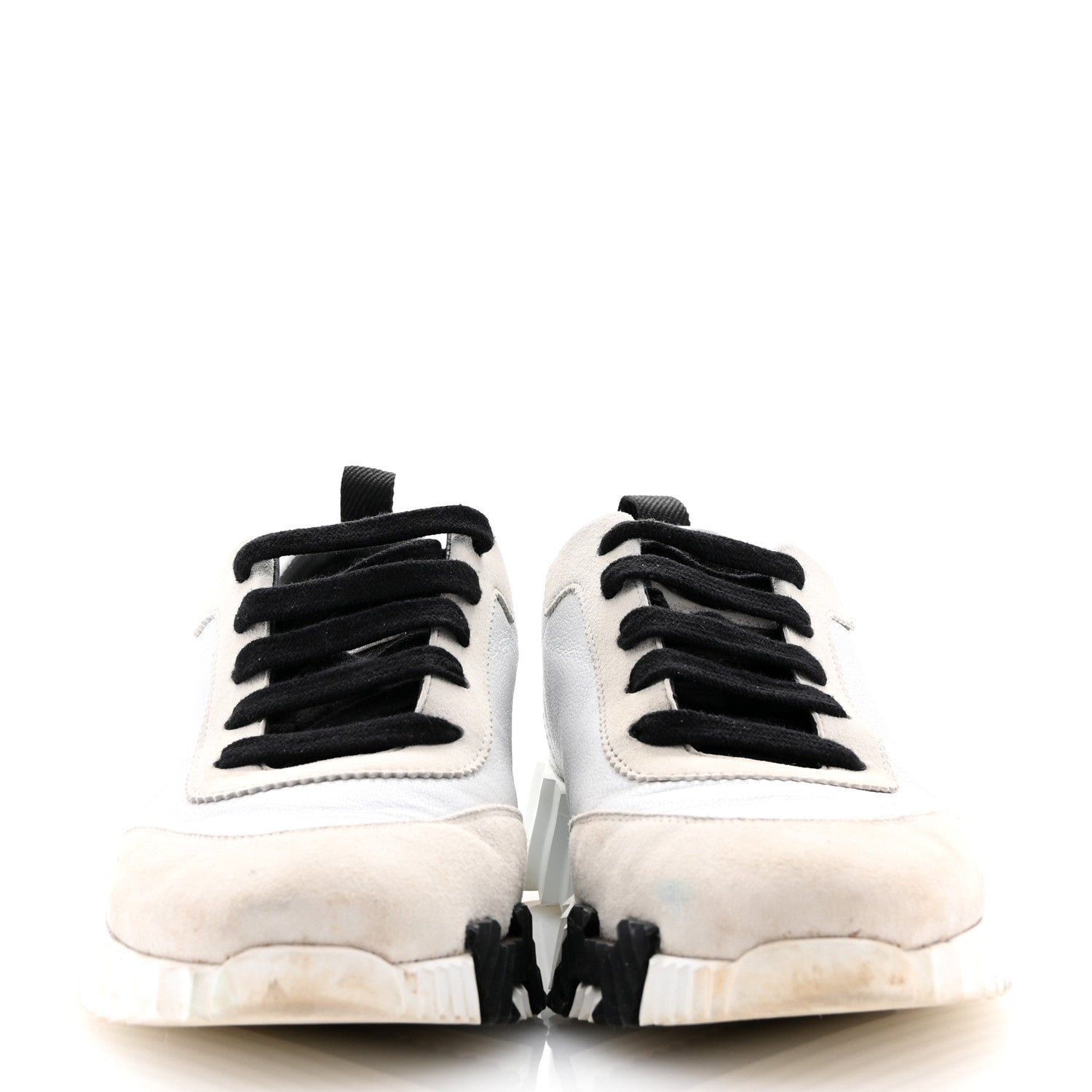 Hermes Goatskin Suede Goatskin Bouncing Sneakers White Black 3 of 11