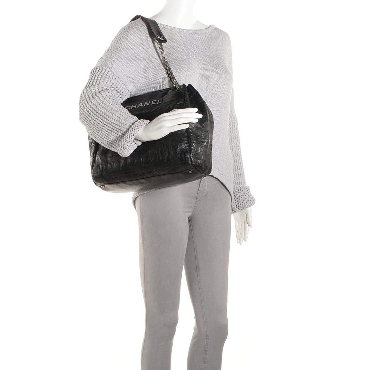 Lambskin Square Stitched Lax Accordion Shoulder Bag Black