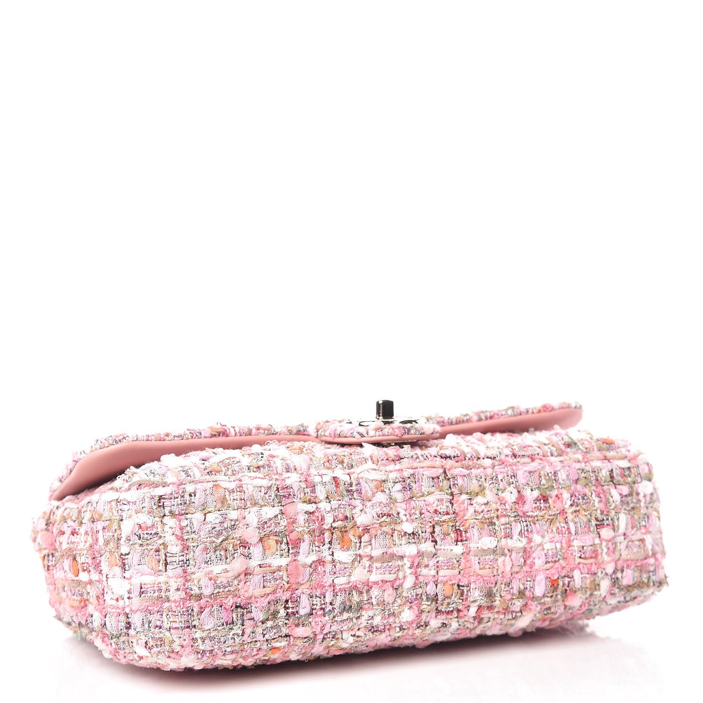 Tweed Medium Pearl Handle Flap Pink Beige Orange Ecru