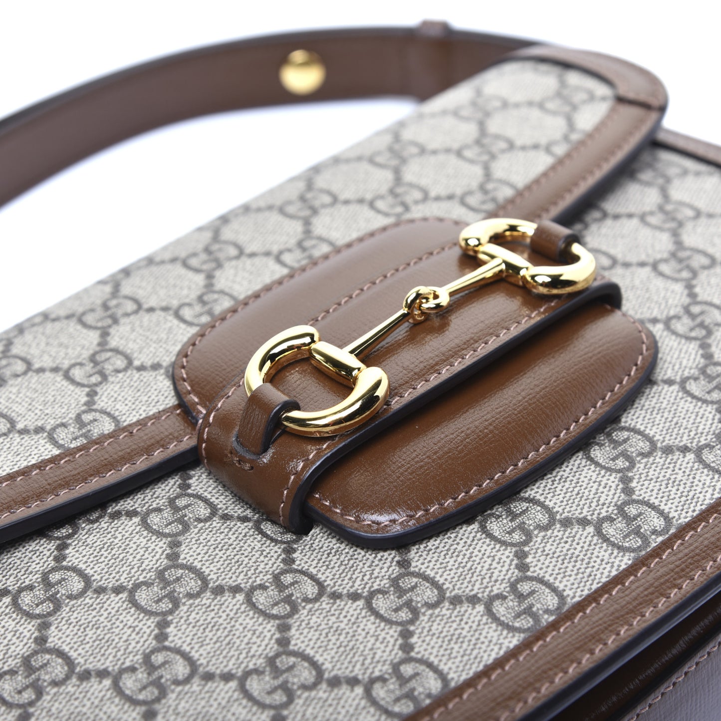 GG Supreme Monogram Horsebit 1955 Shoulder Bag Beige Brown Sugar