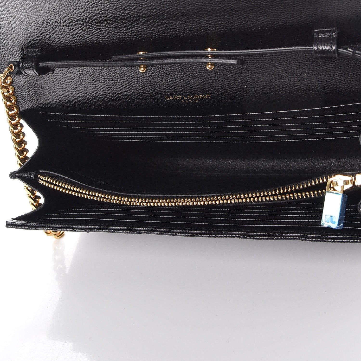 Saint Laurent Grain De Poudre Matelasse Chevron Monogram Chain Wallet Black 5 of 7
