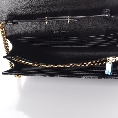 Saint Laurent Grain De Poudre Matelasse Chevron Monogram Chain Wallet Black 5 of 7