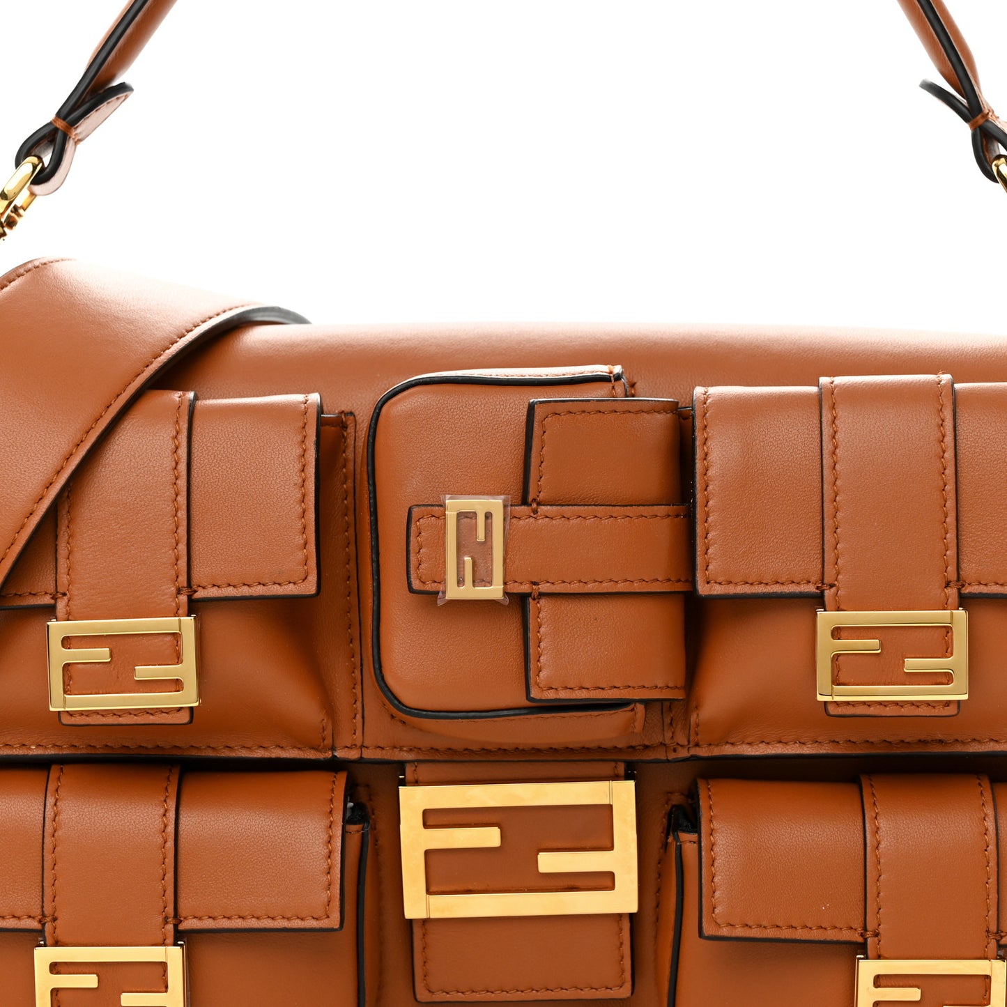 Shiny Nappa Multipocket Baguette Brandy