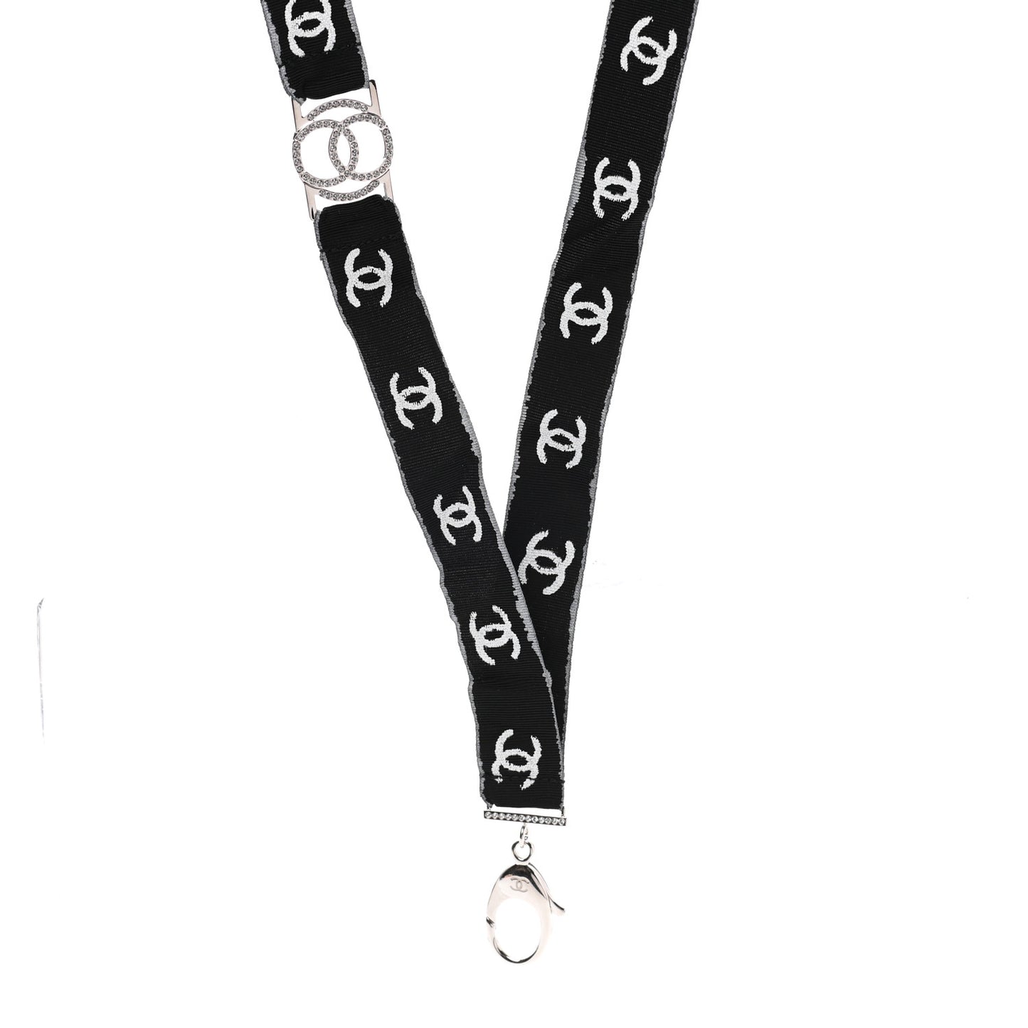 Crystal CC Lanyard Necklace Black Silver