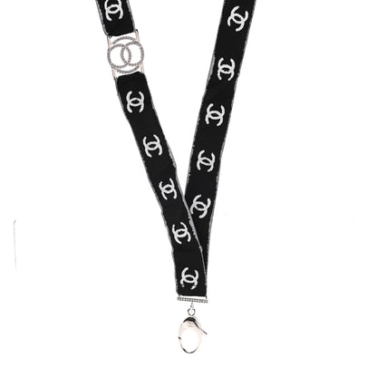 Chanel Crystal CC Lanyard Necklace Black Silver 1 of 6