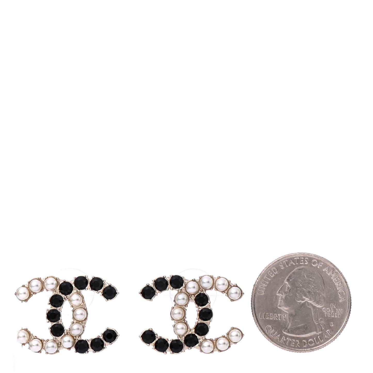 Resin Pearl CC Dazzling Domino Earrings Gold Black