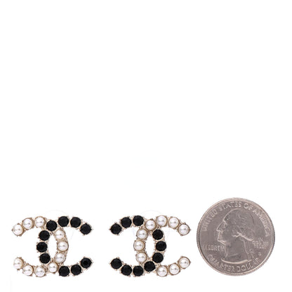 Chanel Resin Pearl CC Dazzling Domino Earrings Gold Black 2 of 4
