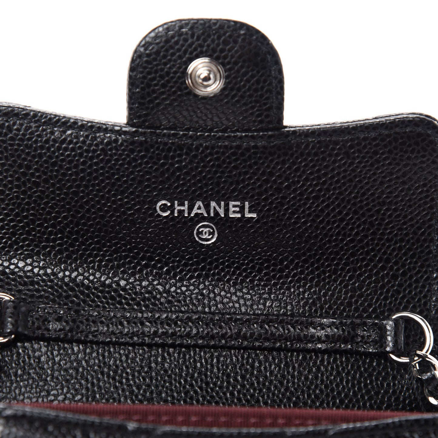 Caviar Quilted Flap Card Holder On Chain Black