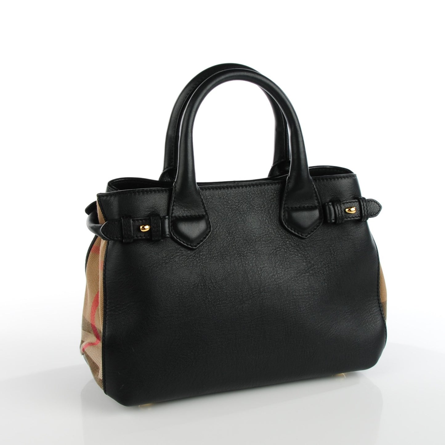Calfskin House Check Small Banner Tote Black