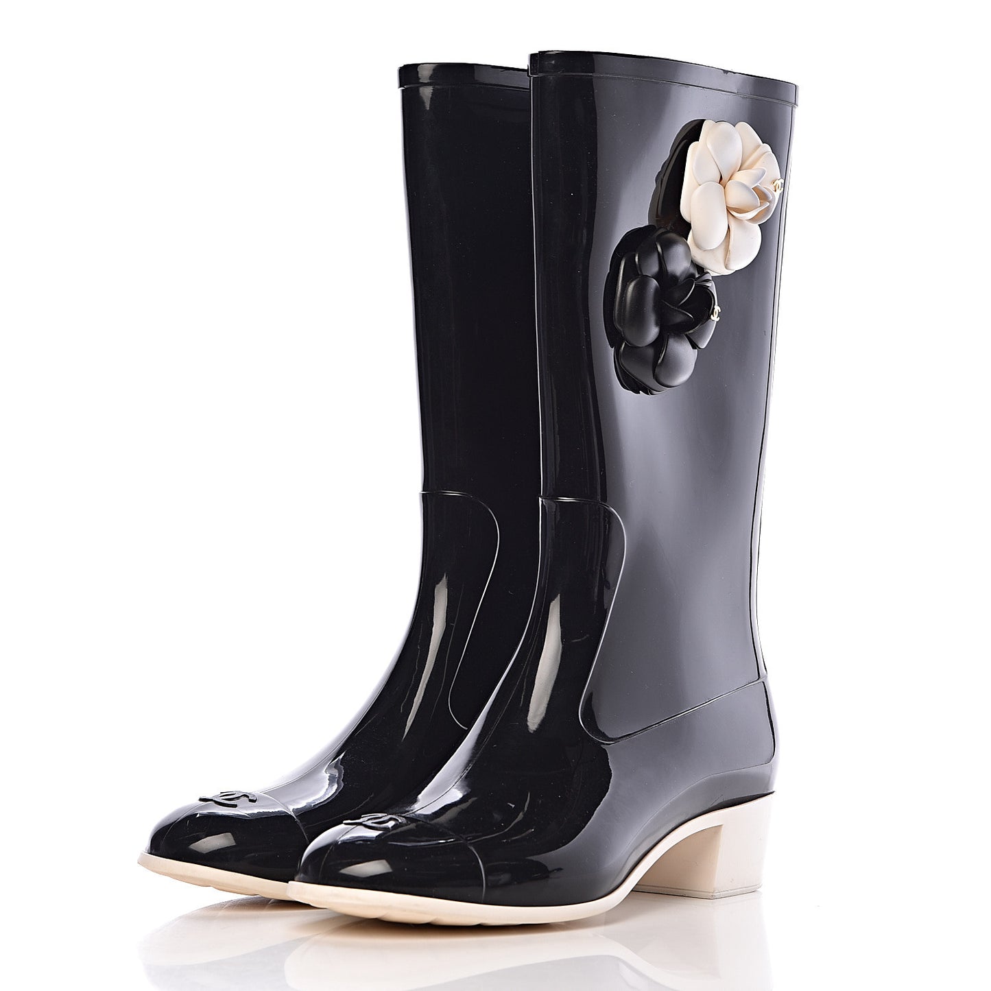 Rubber Camellia Rain Boots 42 Black