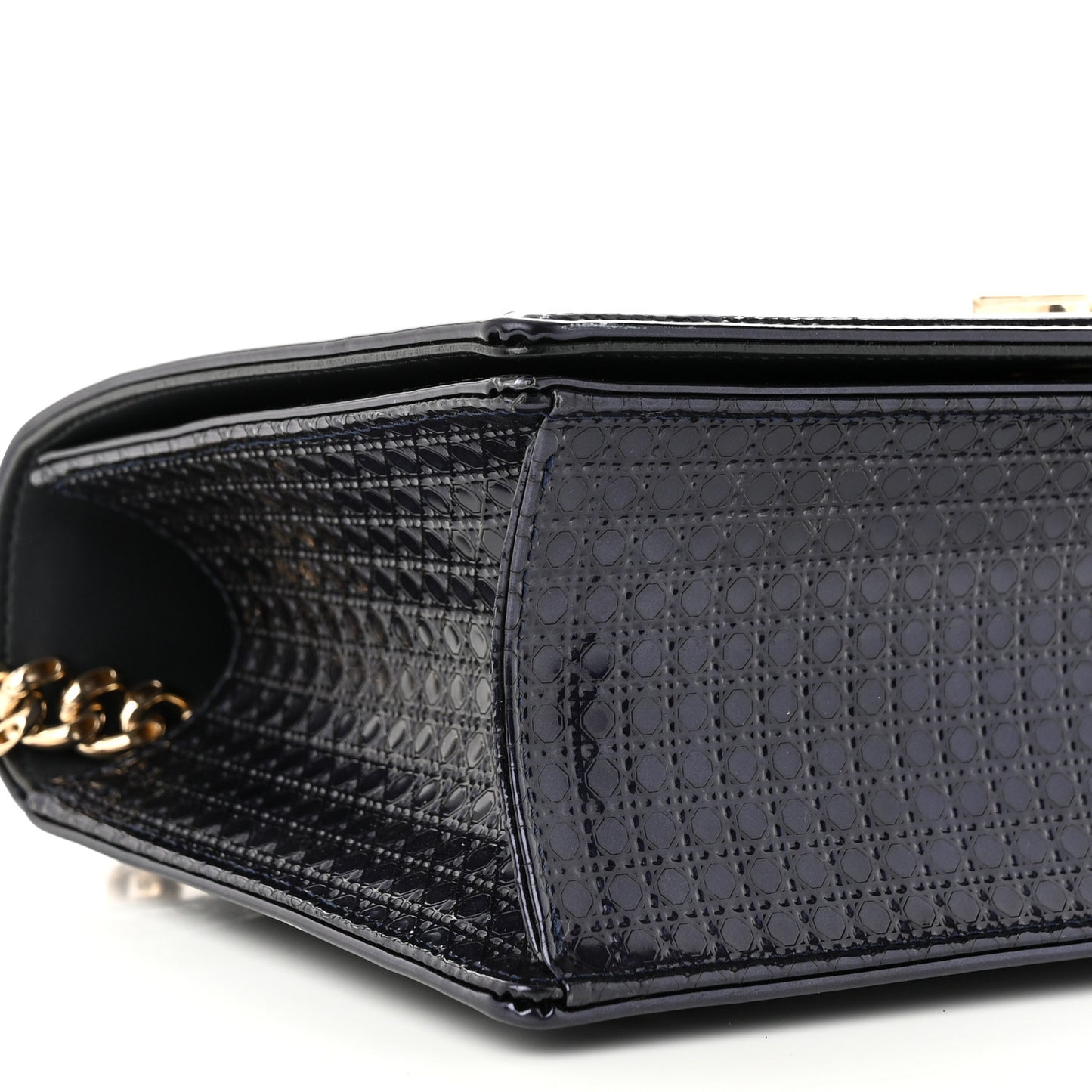 Metallic Patent Micro-Cannage Medium Diorama Flap Bag Navy Blue