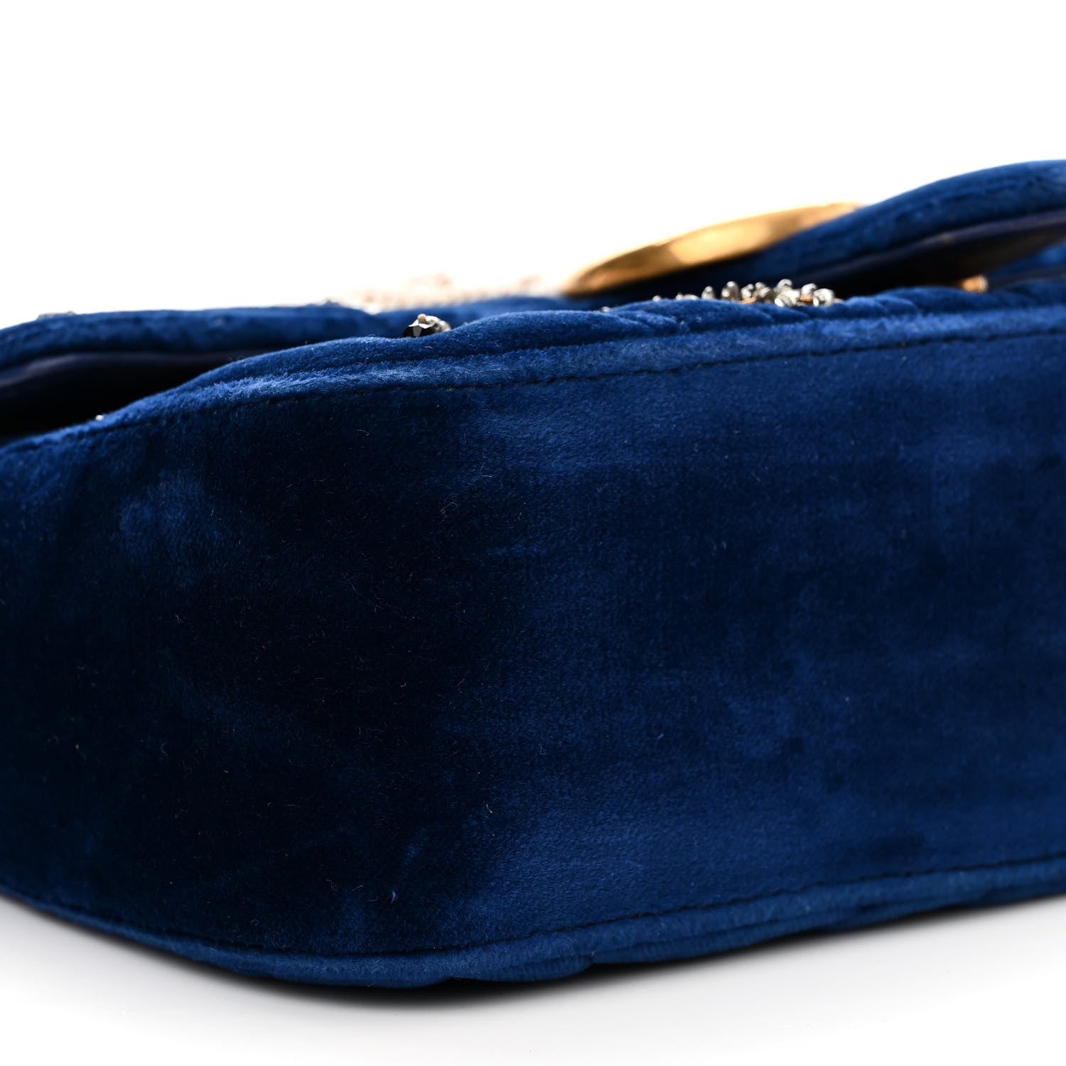 Gucci Velvet Matelasse Embroidered Mini GG Marmont Shoulder Bag Cobalt Blue 9 of 12