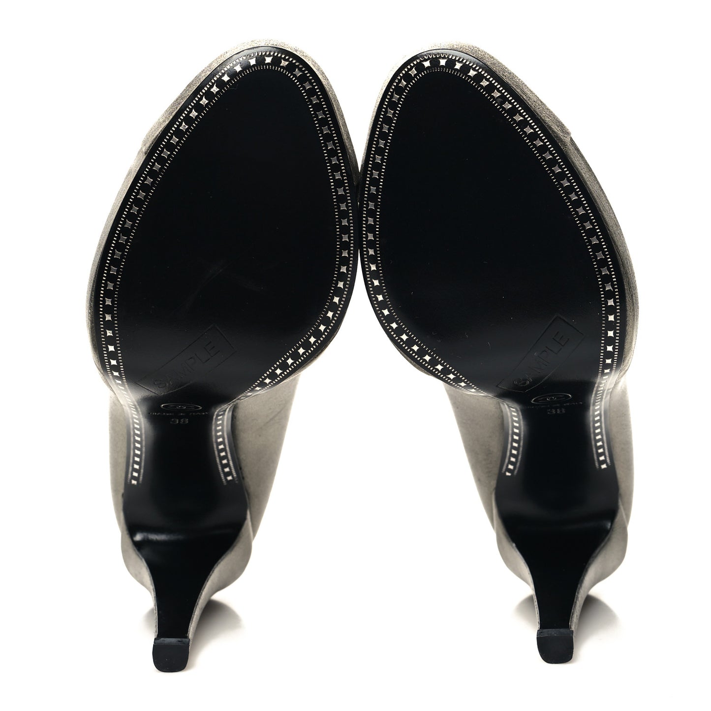 Metallic Calfskin Cap Toe Camellia Pumps 38 Metallic Grey