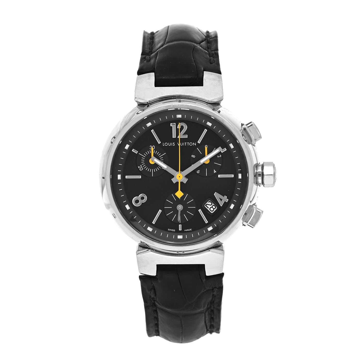 Louis Vuitton Stainless Steel Alligator 34mm Tambour Chronograph Automatic Watch Black 1 of 5