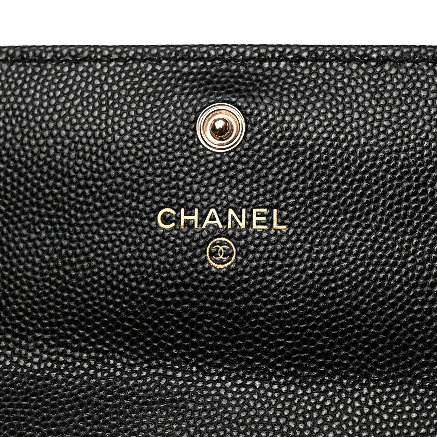 Caviar Quilted Crystal CC Large Gusset Flap Wallet Black