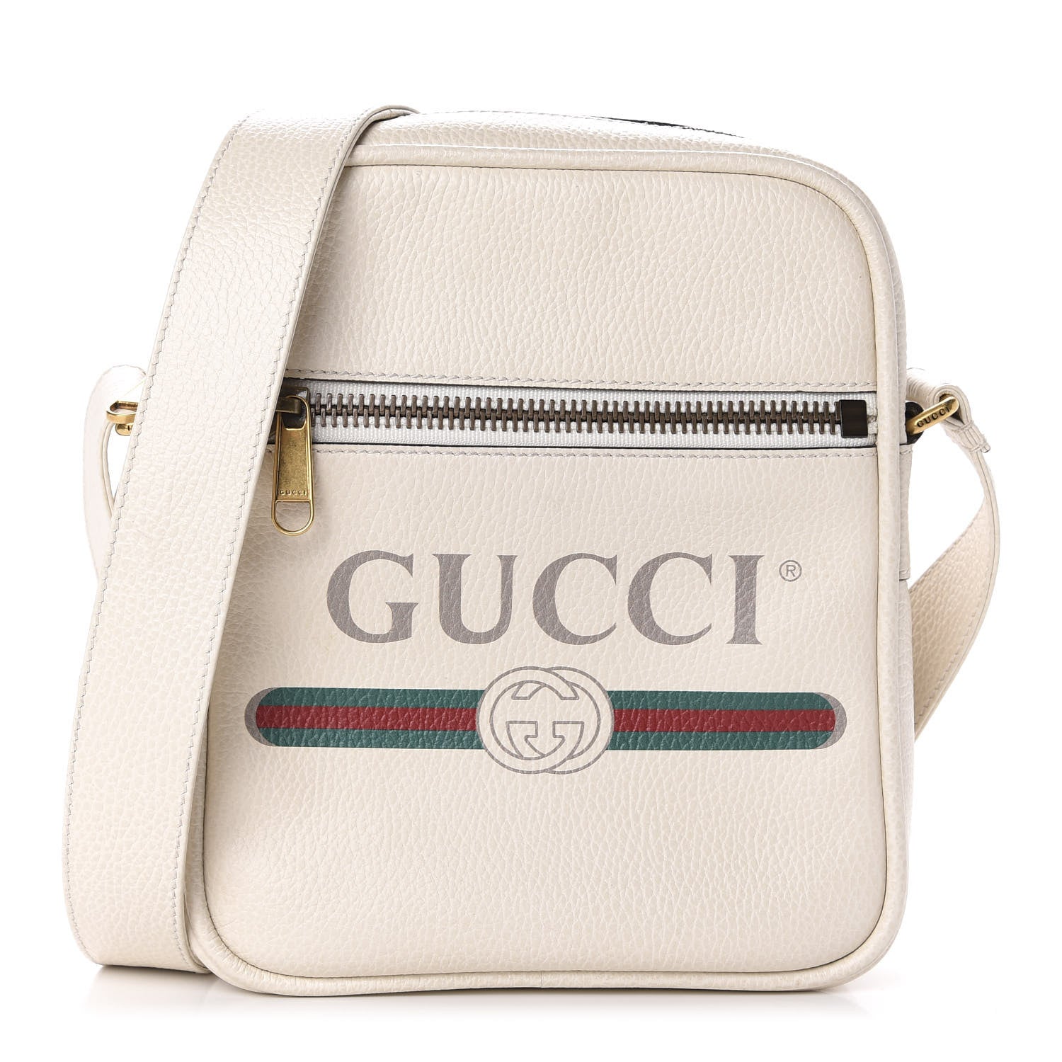 Gucci Grained Calfskin Logo Messenger Bag White 1 of 12
