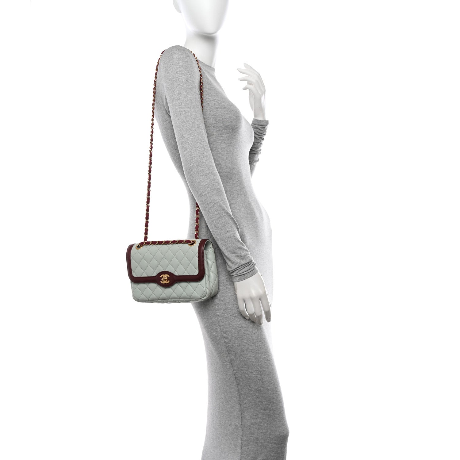 Chanel Lambskin Quilted Small Two Tone Day Flap Light Blue Burgundy 2 of 12