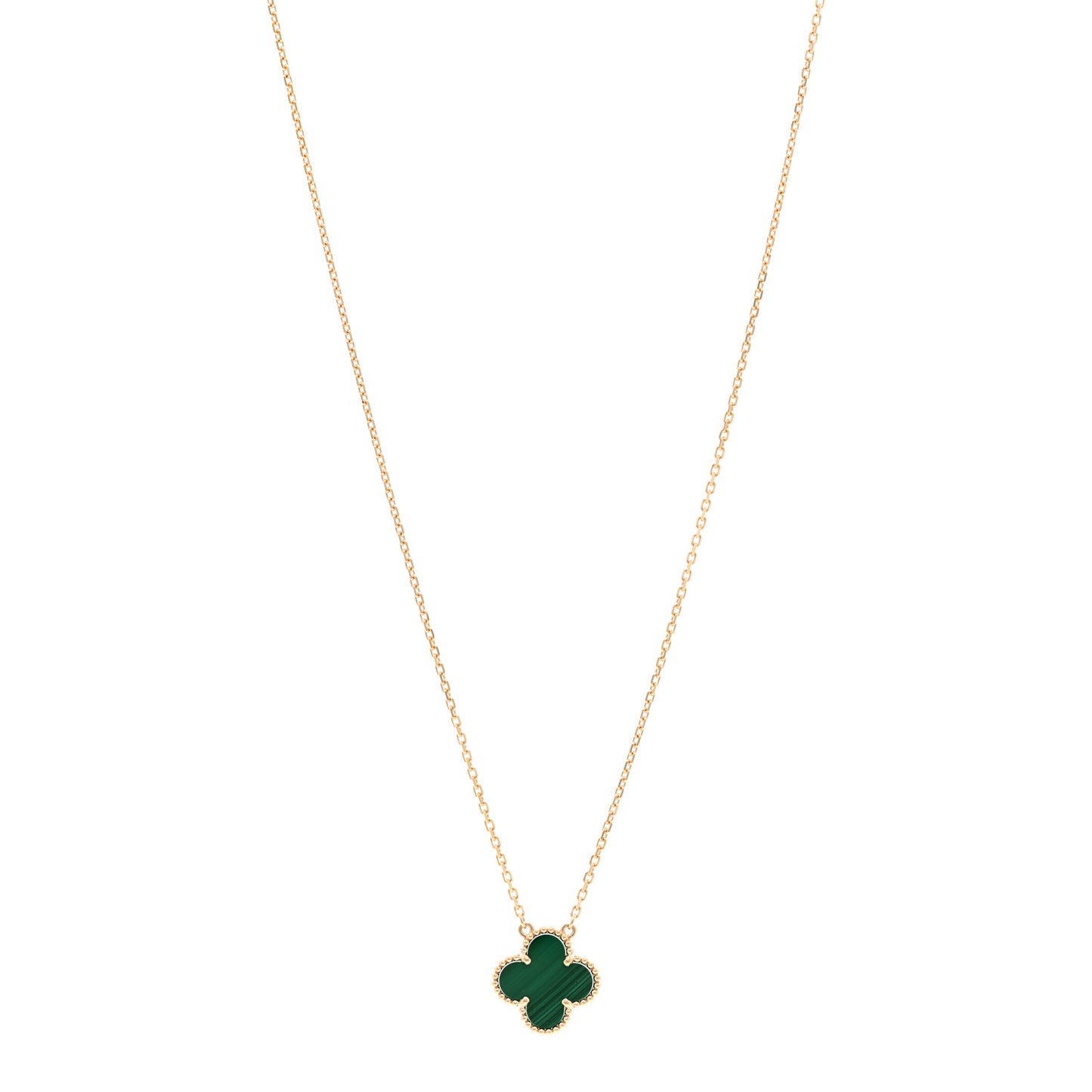 18K Yellow Gold Malachite Vintage Alhambra Pendant Necklace