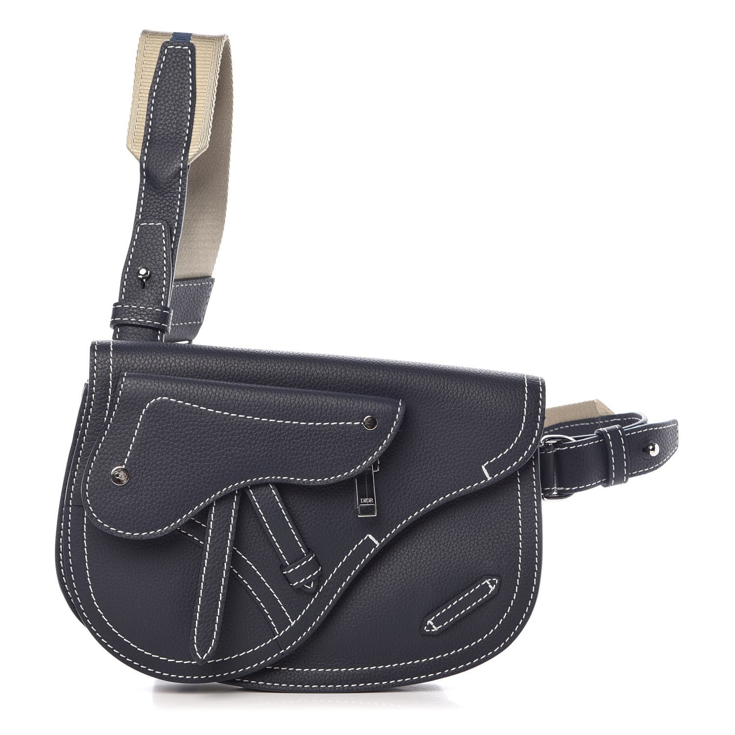 Christian Dior X KAWS Grained Calfskin Saddle Pouch Navy Blue 1 of 12