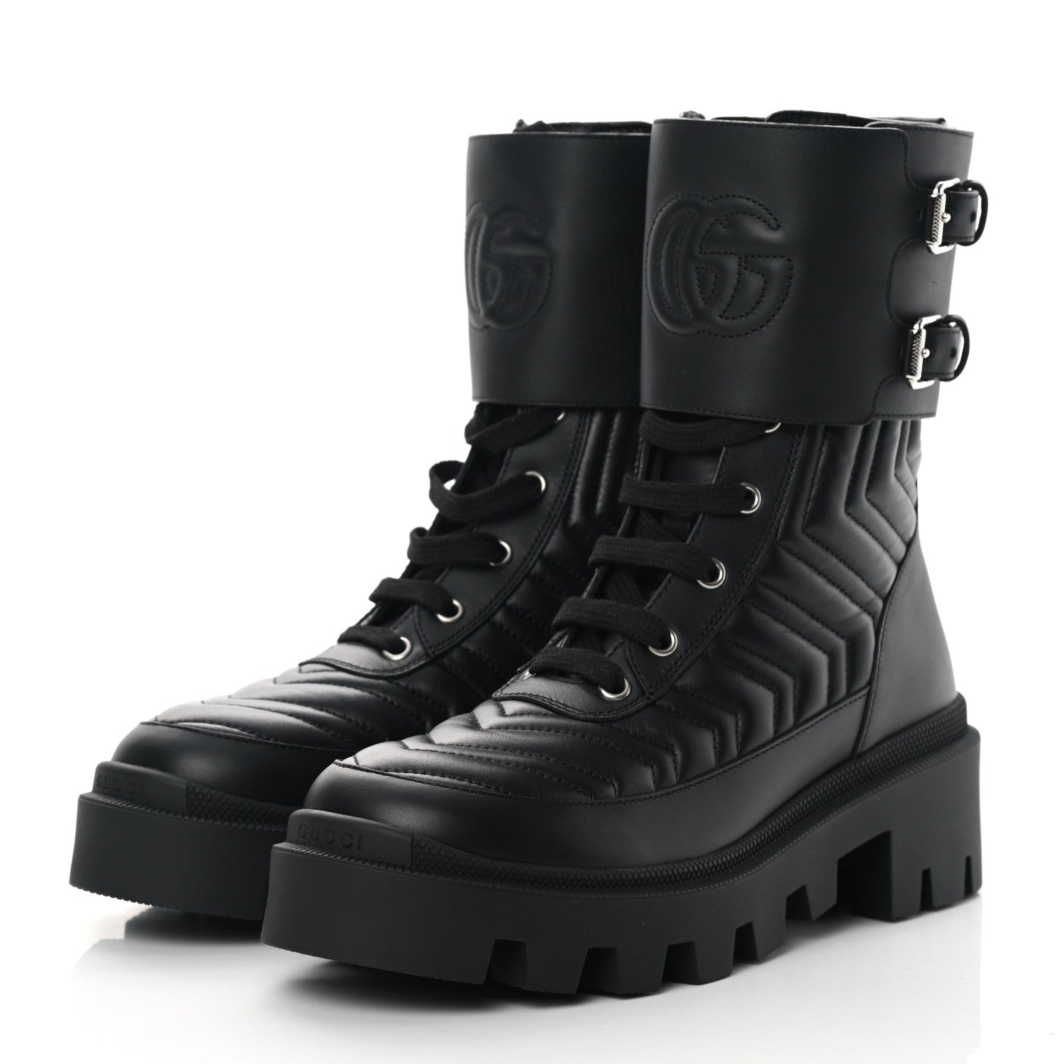 Gucci Nappa Frances GG Matelasse Platform Combat Boots 37 Black 3 of 10