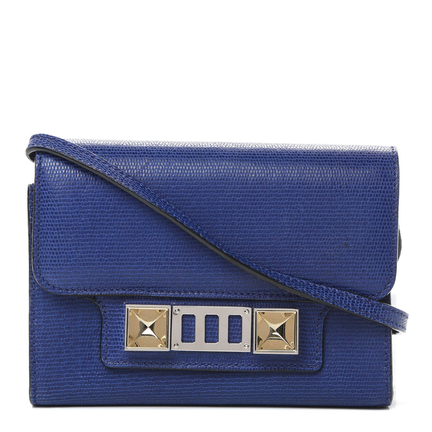 Proenza Schouler Calfskin Lizard Embossed PS11 Wallet With Strap Sapphire 1 of 11