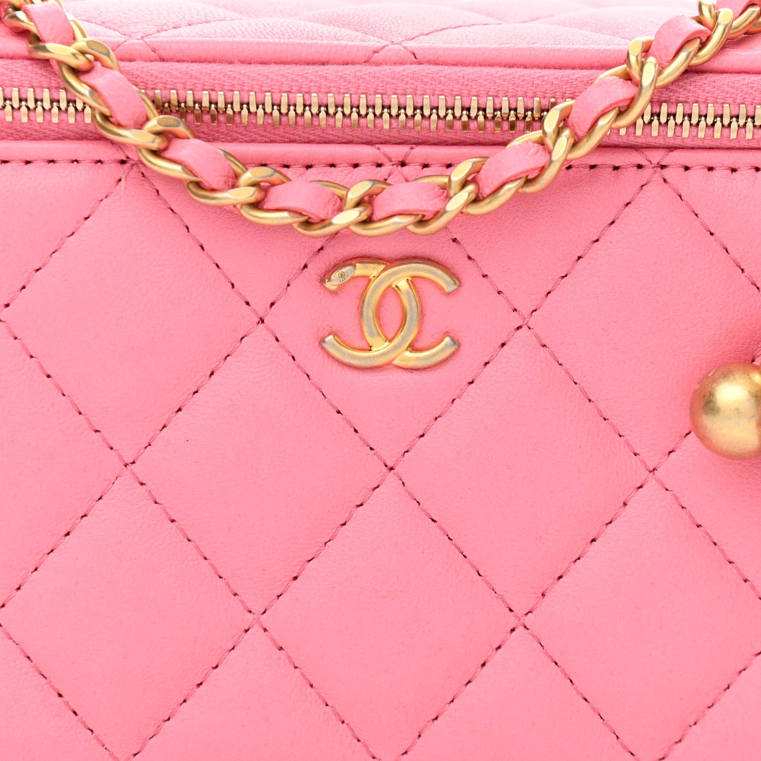 Chanel Lambskin Quilted Small Pearl Crush Vanity Case With Chain Pink 8 of 14