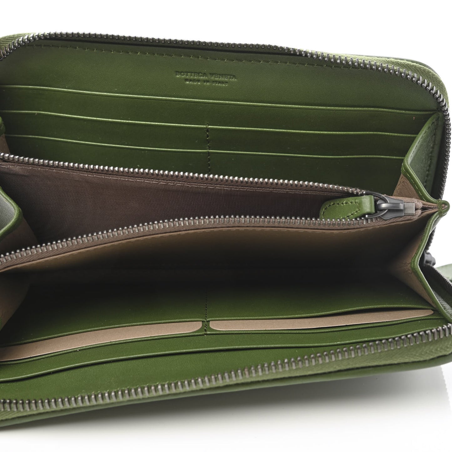 Nappa Intrecciato Zip Around Wallet Moss
