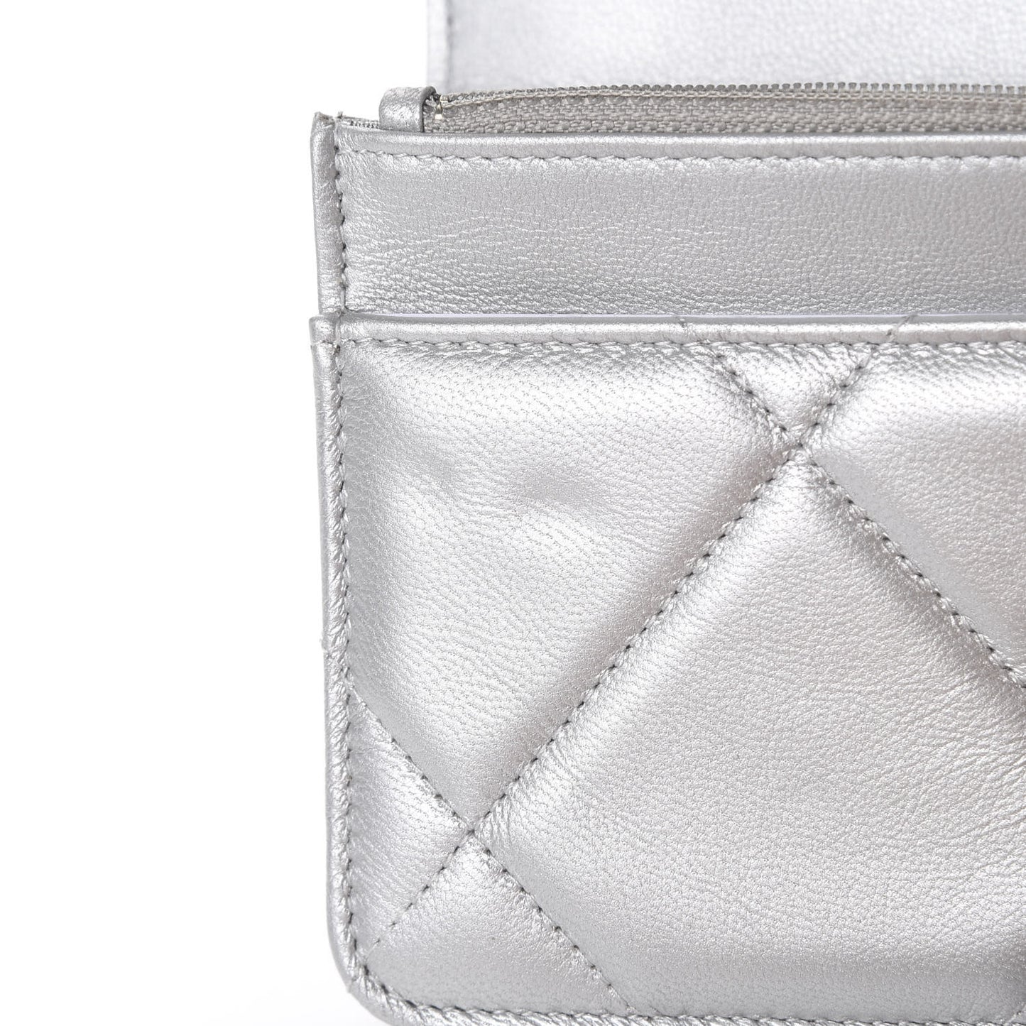 Metallic Goatskin Quilted 19 Wallet On Chain WOC Silver