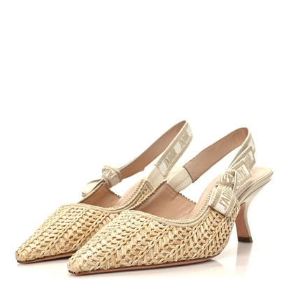 Christian Dior Raffia Embroidered J'Adior Slingback 65mm Pumps 38 Taupe 4 of 7
