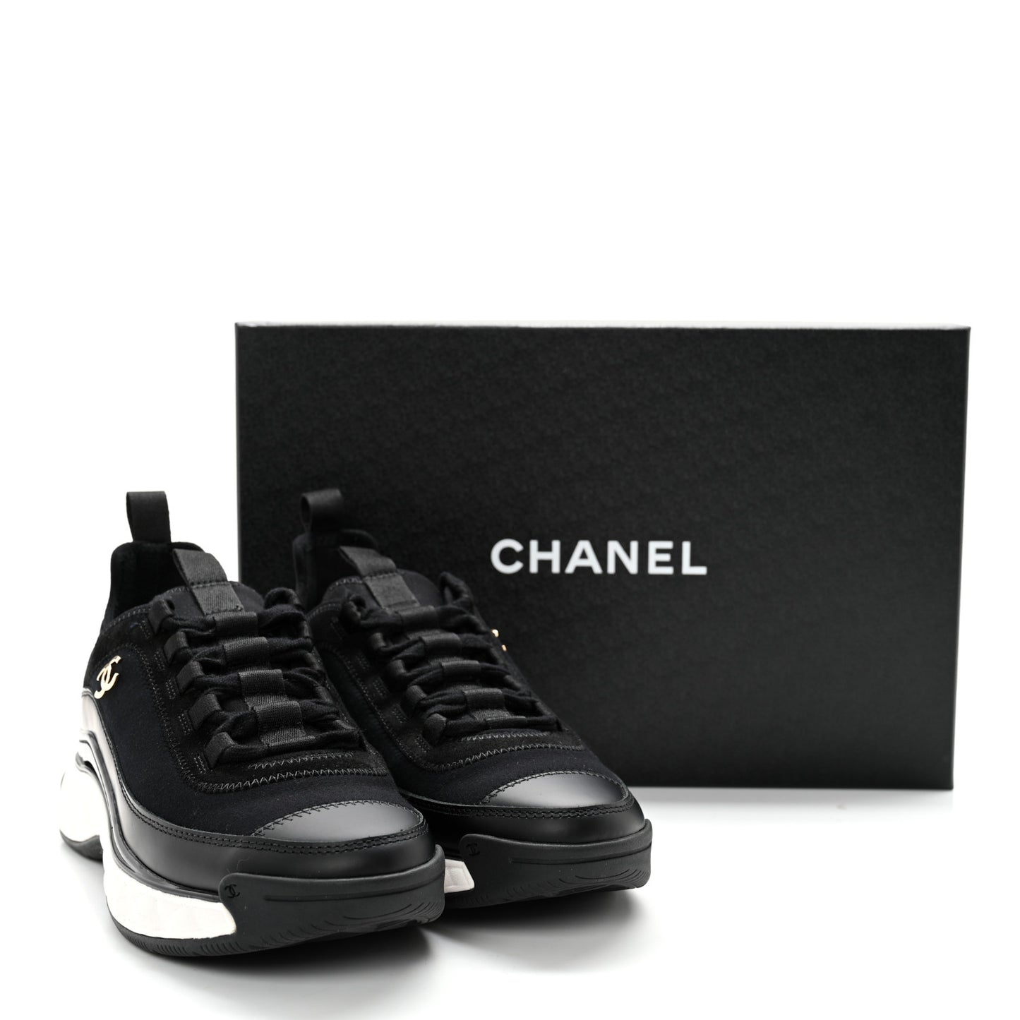 Velvet Calfskin Mixed Fibers CC Sneakers 35.5 Black