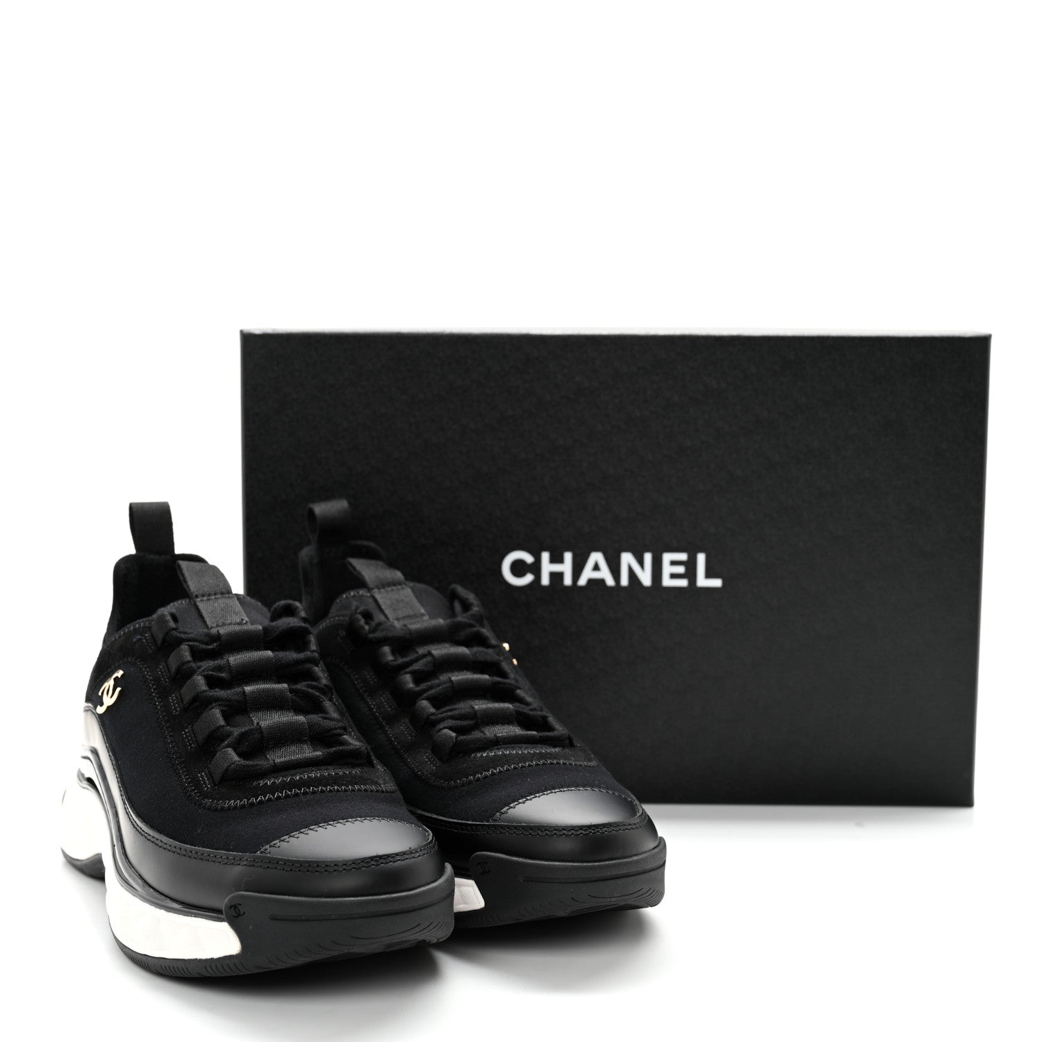 Chanel Velvet Calfskin Mixed Fibers CC Sneakers 35.5 Black 10 of 10
