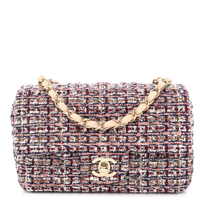 Chanel Tweed Quilted Mini Rectangular Flap Burgundy Ecru 1 of 10
