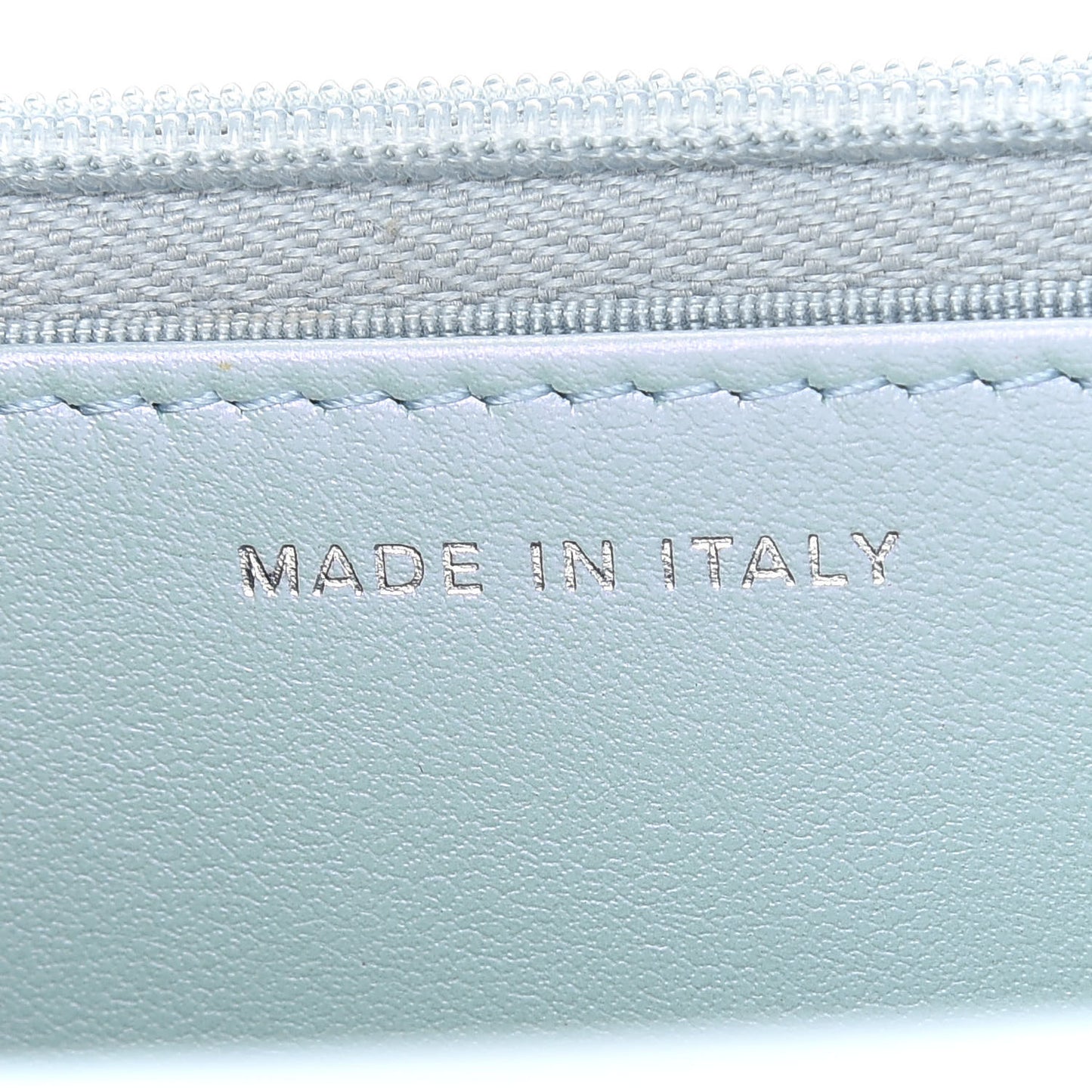Iridescent Calfskin Quilted Wallet On Chain WOC Light Blue