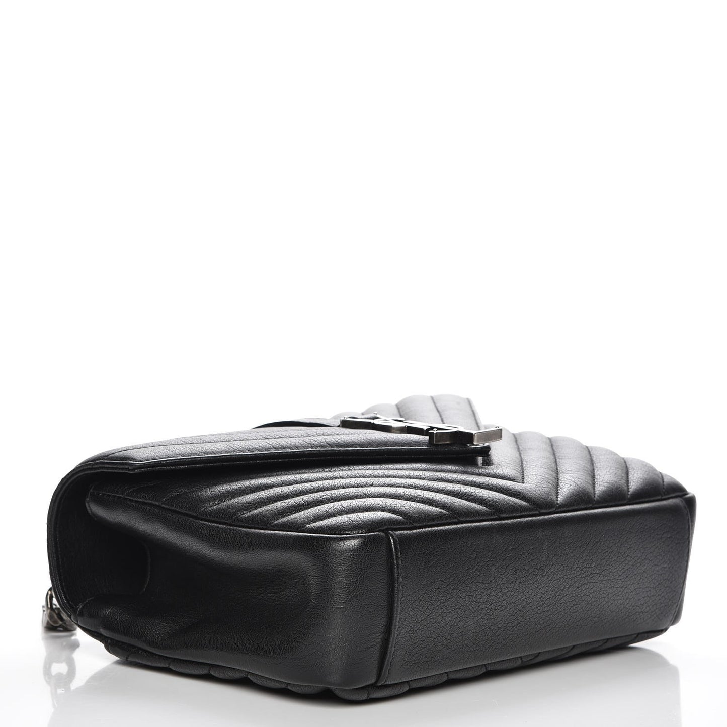Sheepskin Matelasse Chevron Monogram Medium College Bag Black