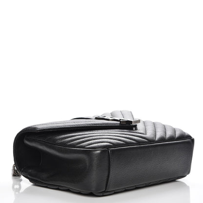 Saint Laurent Sheepskin Matelasse Chevron Monogram Medium College Bag Black 4 of 7