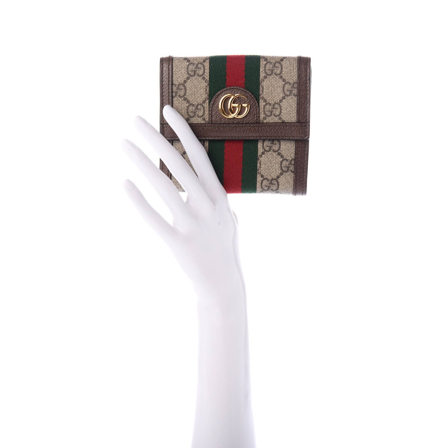 Gucci GG Supreme Monogram Web Ophidia French Flap Wallet Beige New Acero 2 of 6