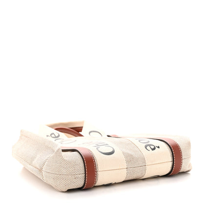 Chloe Cotton Calfskin Small Woody Ribbon Tote White Brown 4 of 12