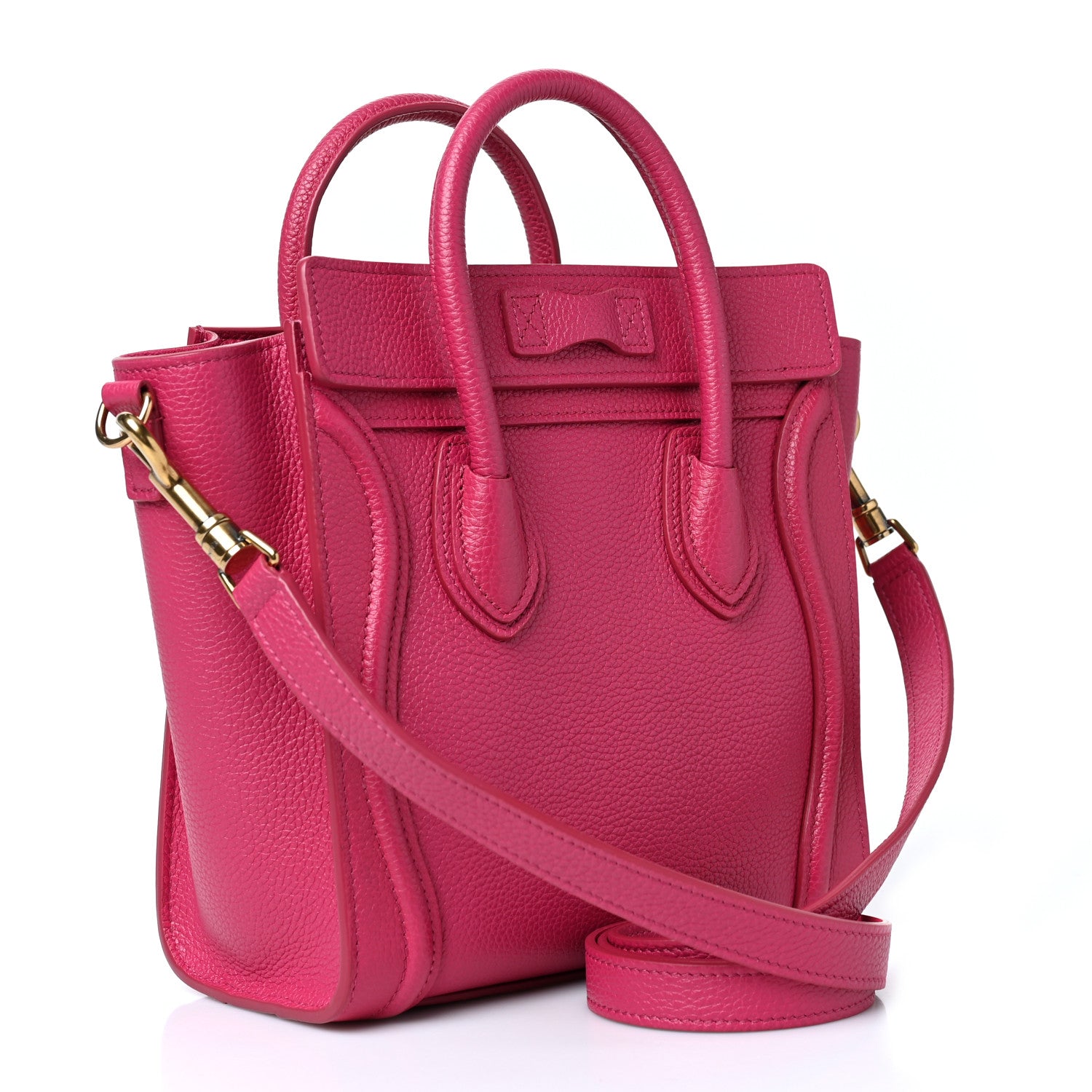 Celine Drummed Calfskin Nano Luggage Fuchsia 3 of 9