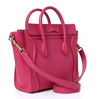 Celine Drummed Calfskin Nano Luggage Fuchsia 3 of 9