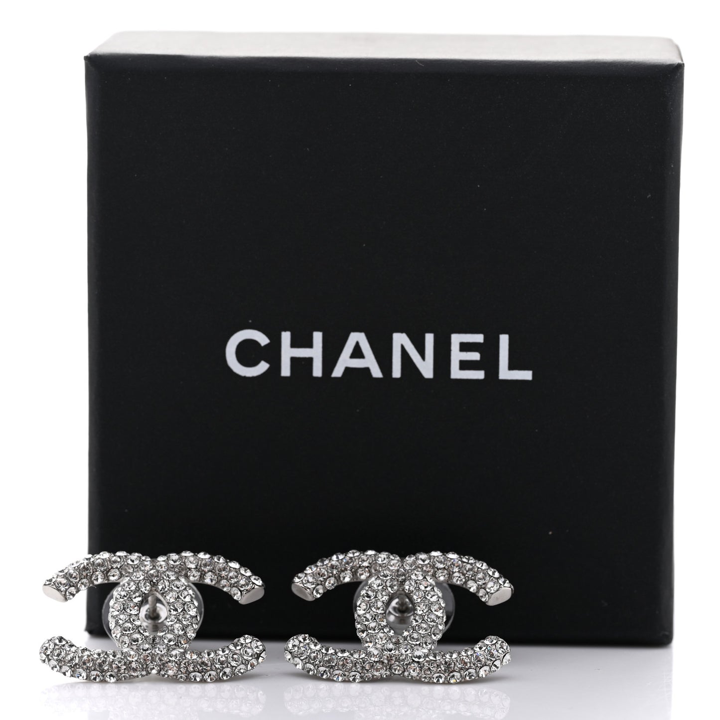 Crystal CC Treasure Chest Earrings Silver