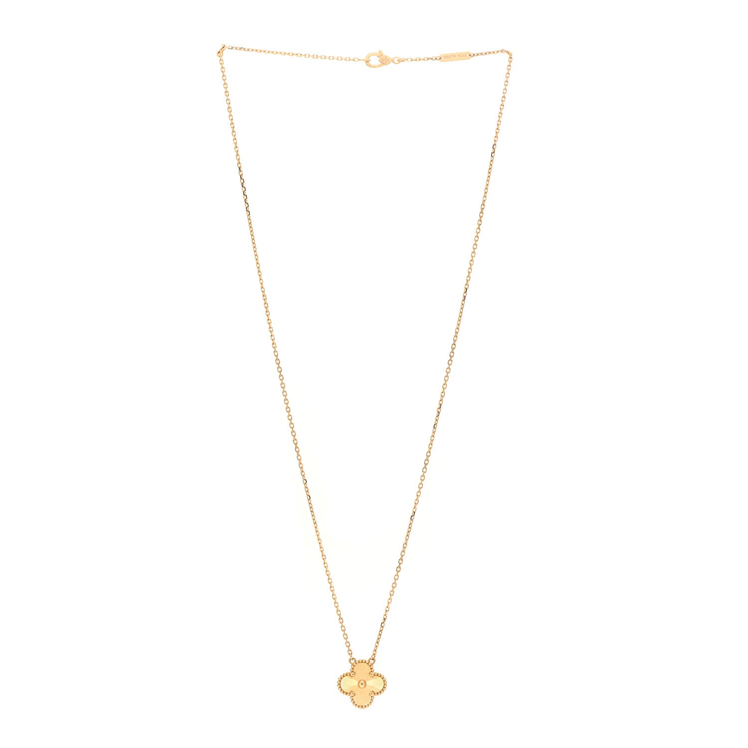 Van Cleef & Arpels 18K Yellow Gold Guilloche Vintage Alhambra Pendant Necklace 3 of 7