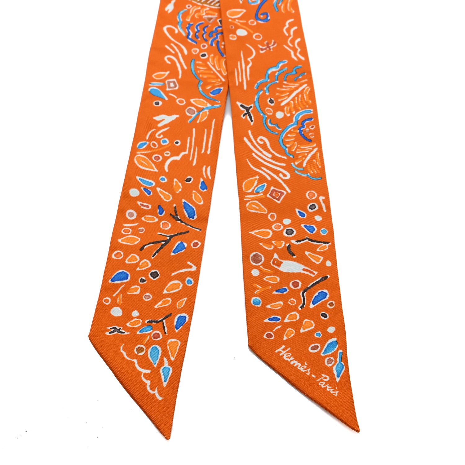 Hermes Silk Isola Di Primavera Twilly Potiron Bleu Tabac 2 of 3