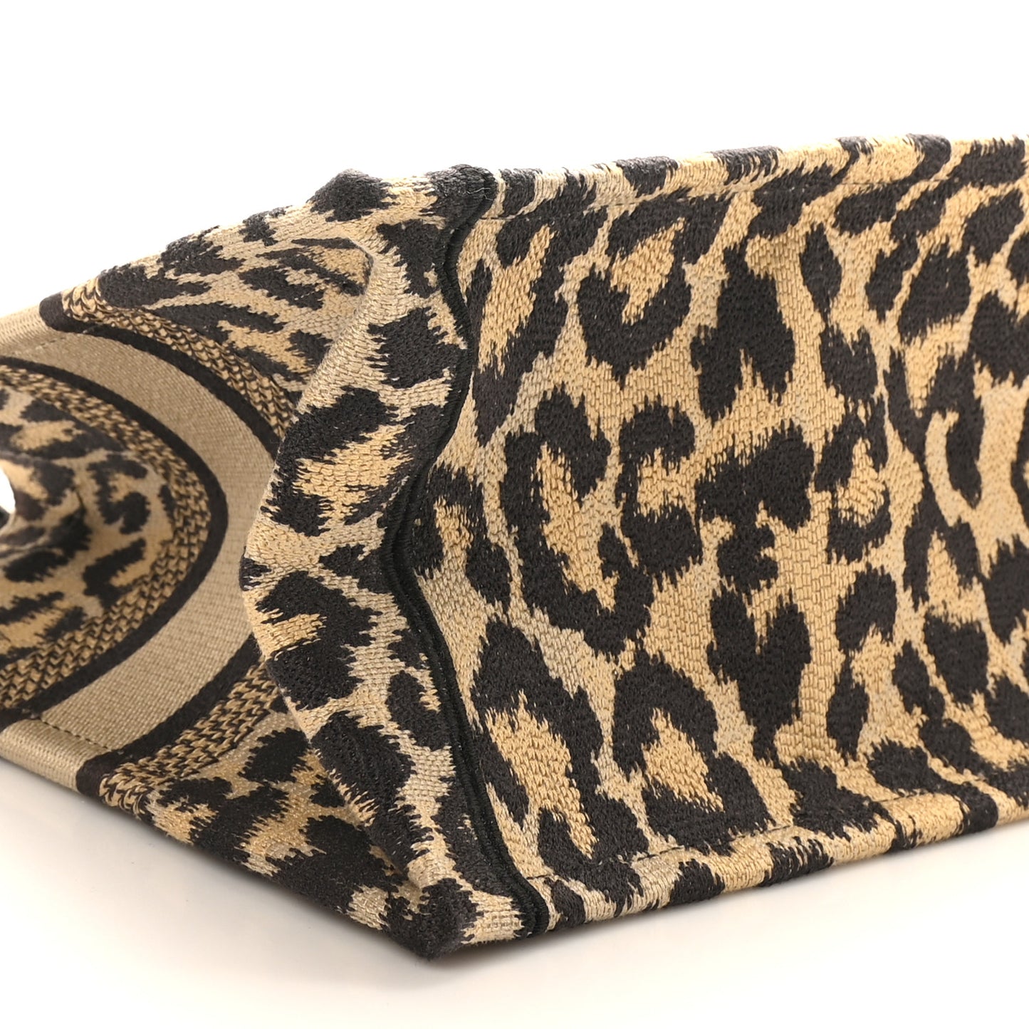 Canvas Mizza Embroidered Small Leopard Book Tote Beige