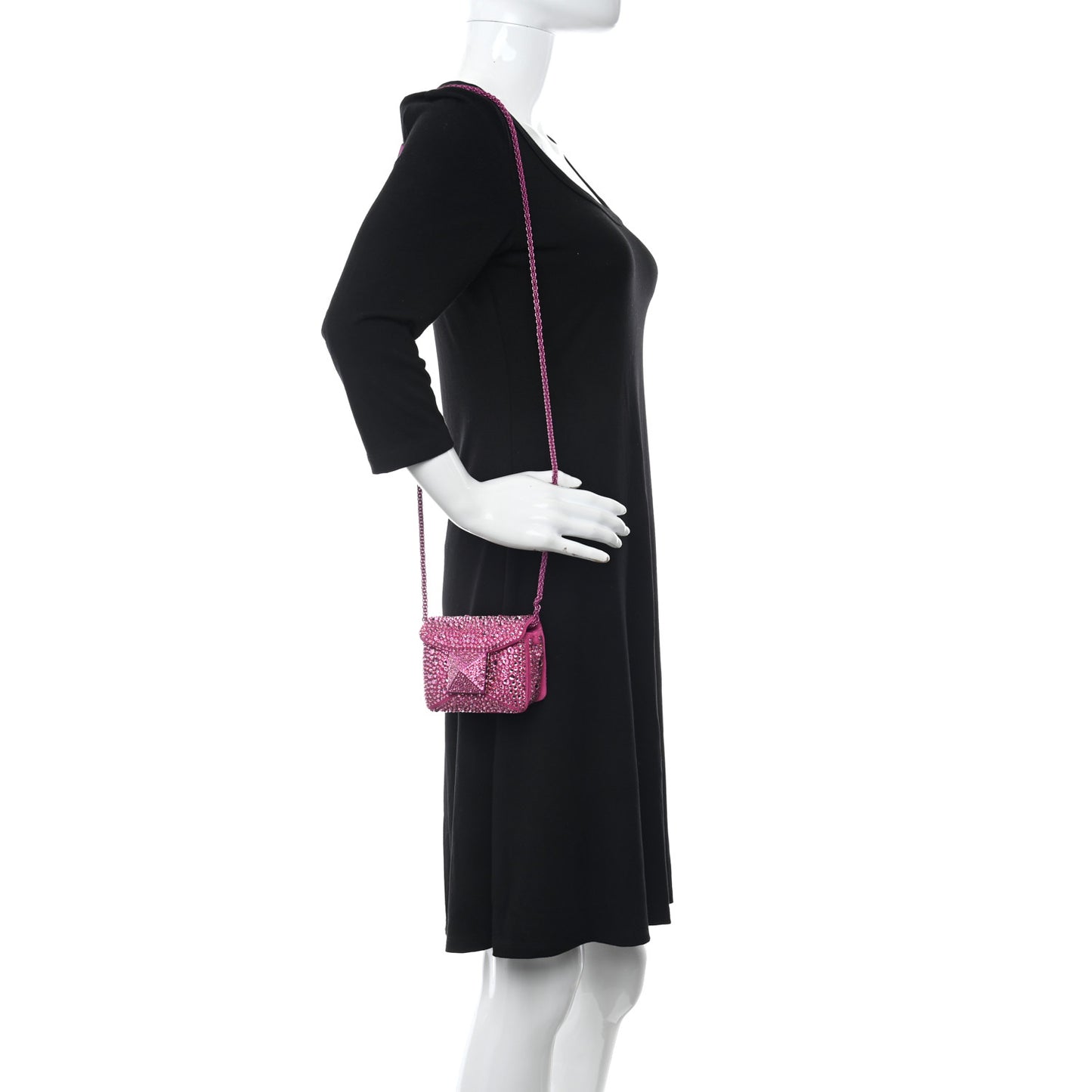 Crystal Suede Embellished Micro One Stud Chain Bag Pink PP