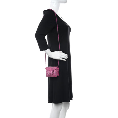 Valentino Garavani Crystal Suede Embellished Micro One Stud Chain Bag Pink PP 2 of 9